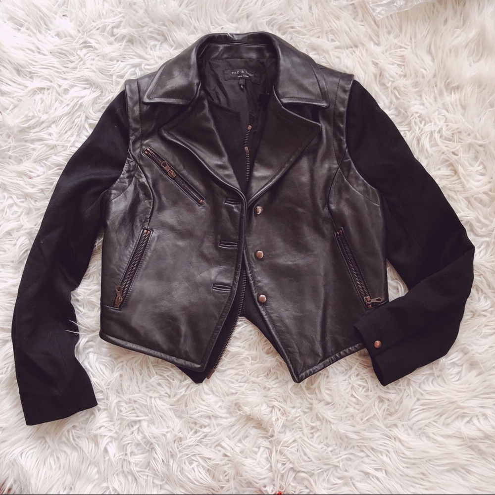 • Rag & Bone • Leather Vest Combo Jacket Black Lg